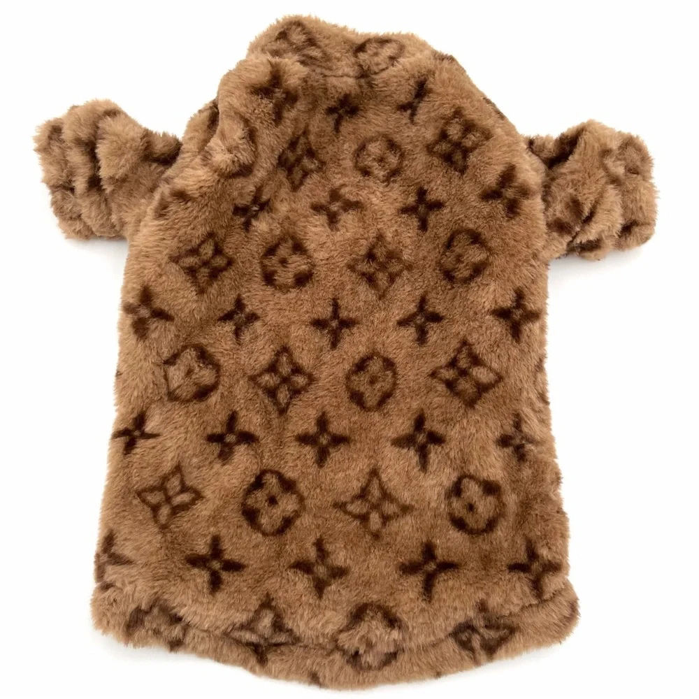 Soft Brown Faux Fur Cozy Dog Zip Up Jacket